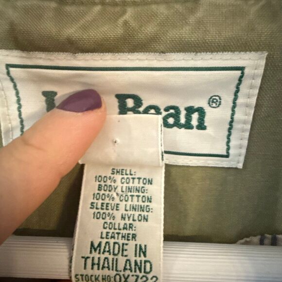 L.L. Bean Vintage Chore Barn Jacket leather collar size large Olive green RARE - Picture 4 of 11